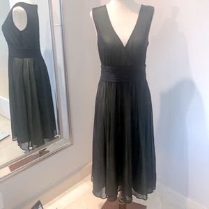 Sheer dress with chartreuse green underlay empire waisted dress. Lightweight